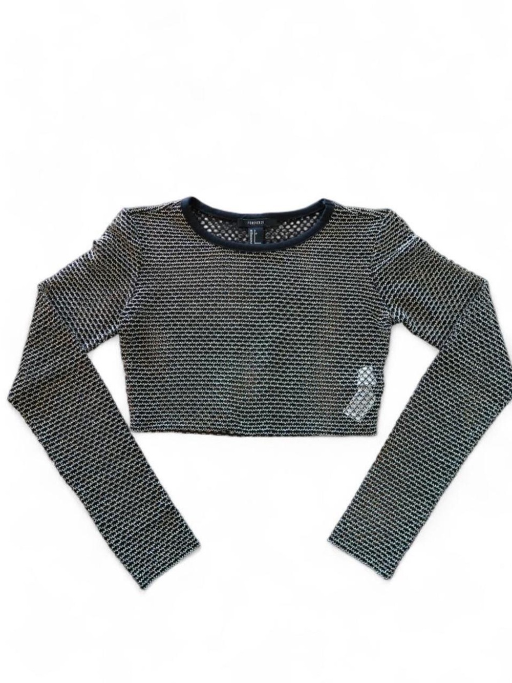 Forever 21 Gold and Black Mesh Long Sleeve Crop Top